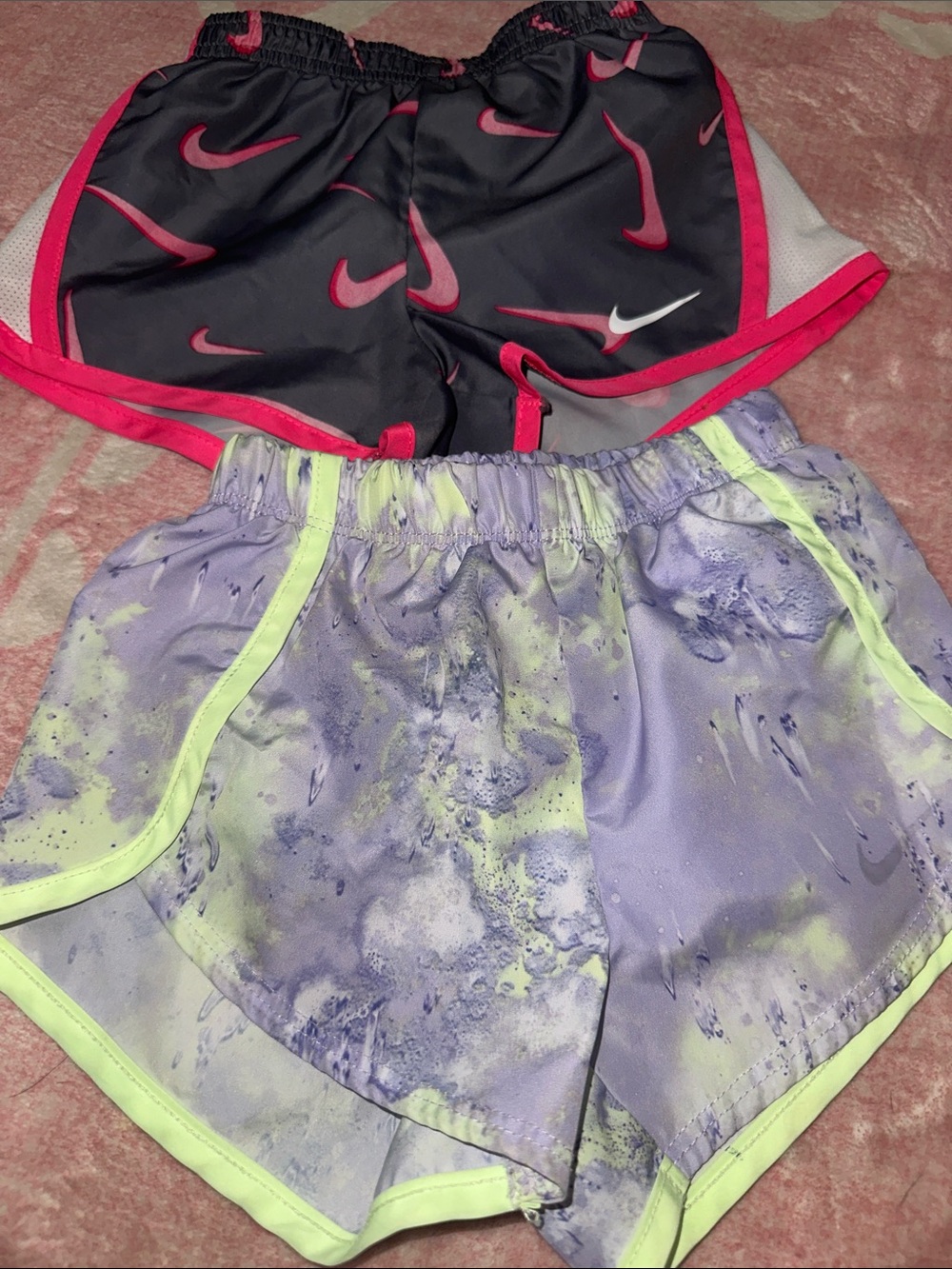 Nike Girls’ Black with Pink Accent & Lavender Tie-Dye Athletic Shorts Set